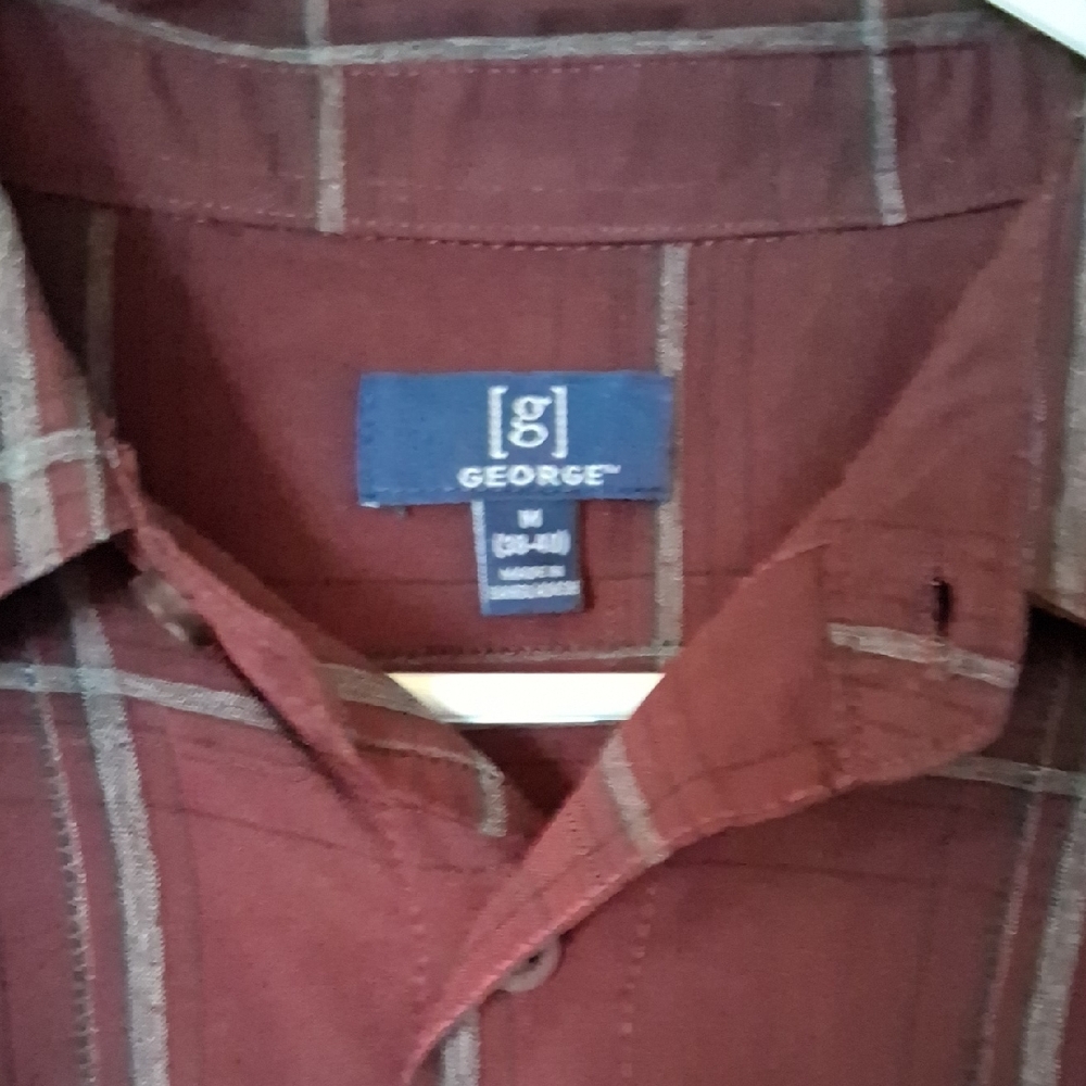 George Men's Burgundy Plaid Button-Down Shirt